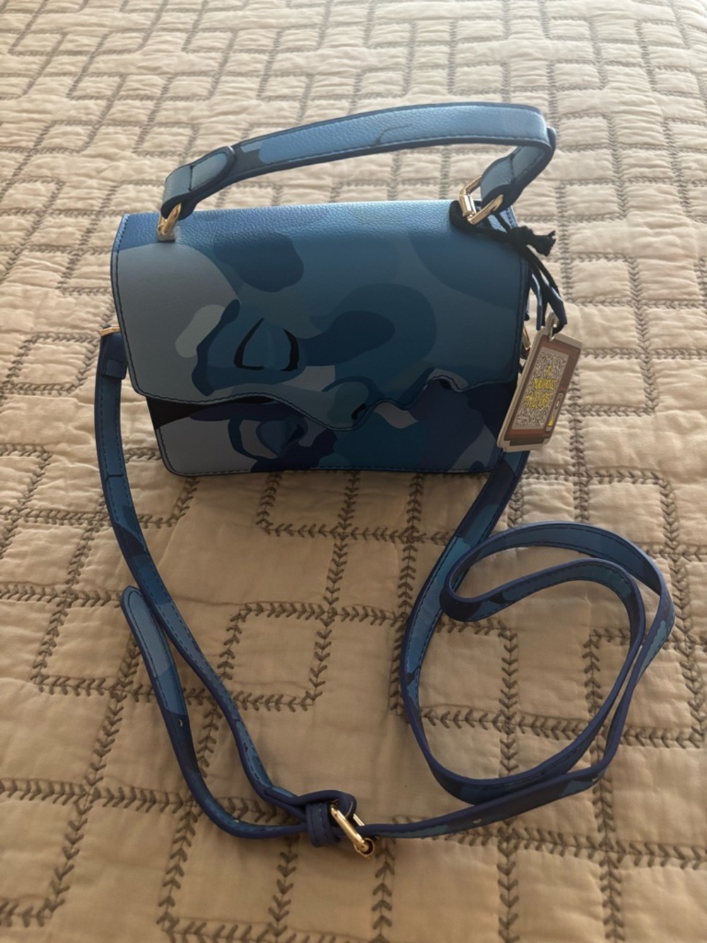 KidSuper The Kissing Bag blue camo crossbody bag